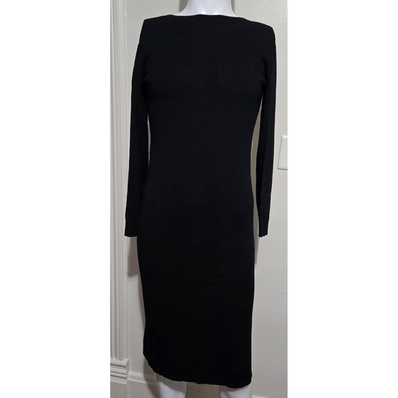 The Drop Dresses & Skirts - The Drop Suki Black Rib Knit Long Sleeve V-Back Midi Sweater Dress XS NEW